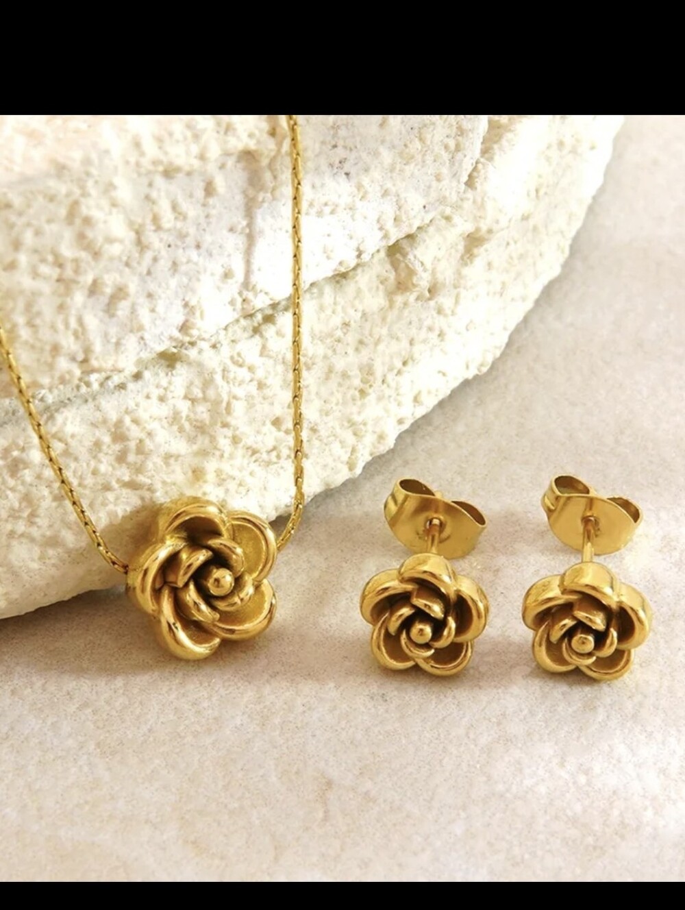 18K Gold Plated Rose Necklace and Earrings set